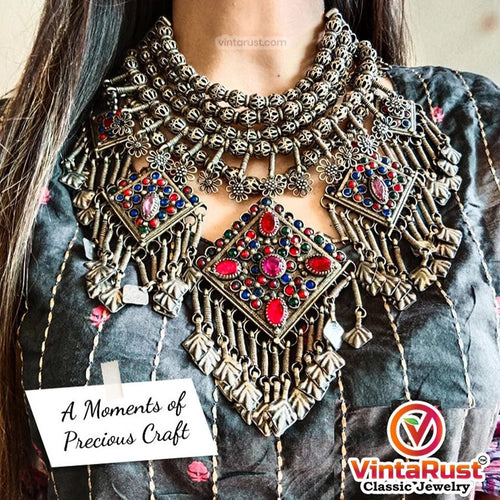 Vintage Choker Necklace With Large Pendants and Beads