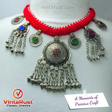 Load image into Gallery viewer, Tribal Handmade Choker Necklace With Dangling Tassels and Bells
