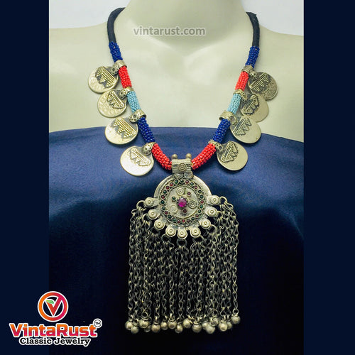 Vintage Coins Necklace With Dangling Pendant
