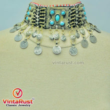 Load image into Gallery viewer,  Vintage Dangling Coins Choker Necklace Inlaid With Turquoise Stones
