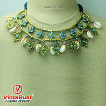 Load image into Gallery viewer, Vintage Choker Necklace With Dangling Golden Motifs and Shells
