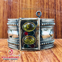 Load image into Gallery viewer, Vintage Yellow Glass Stones Gypsy Cuff Bracelet
