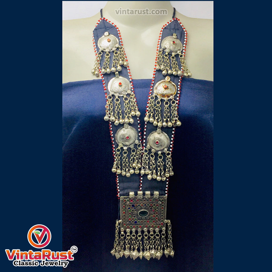 Vintage Long Chain Turkmen Big Pendant Style Necklace