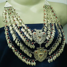Load image into Gallery viewer, Afghan Tribal Multilayers Bib Necklace With Red and Green Jewels
