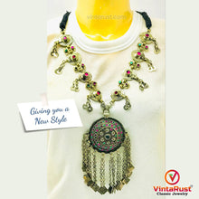 Load image into Gallery viewer, Vintage Pendant Necklace With Glass Stones and Tassels
