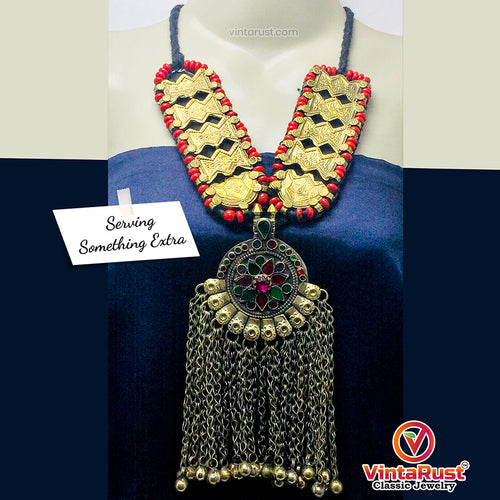 Vintage Turkmen Long Bells Pendant Necklace