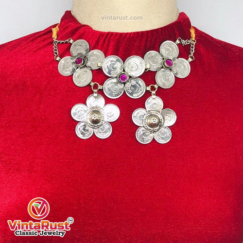 Vintage Silver Kuchi Coins Choker Necklace