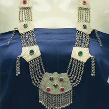 Load image into Gallery viewer, Vintage Silver Kuchi Necklace with Multicolor Glass Stones
