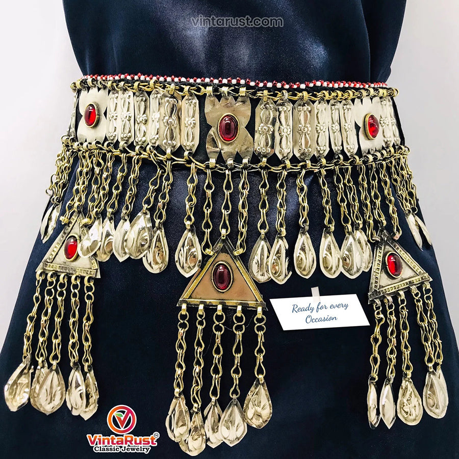 Vintage Turkman Belt With Dangling Glass Stones Vintarust
