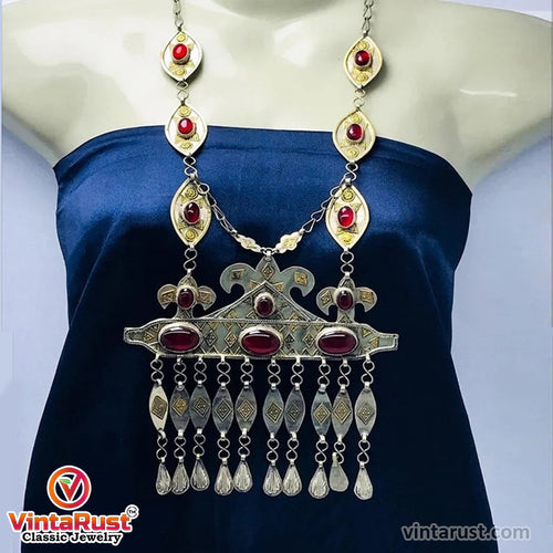 Vintage Turkmen Long Chain Massive Pendant Necklace