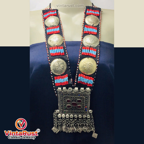 Turkmen Handmade Pendant Necklace With Beads and Tassels