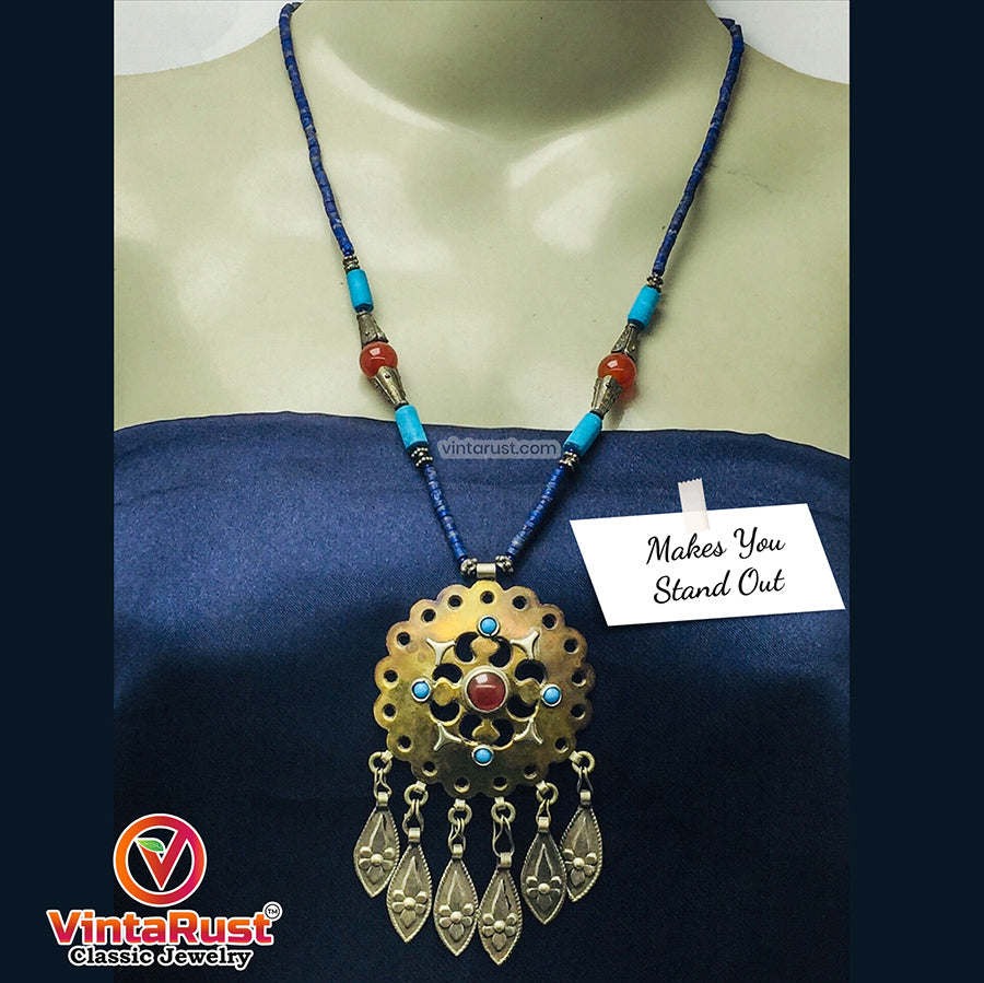 Vintage Turkmen Style Beaded Pendant Necklace