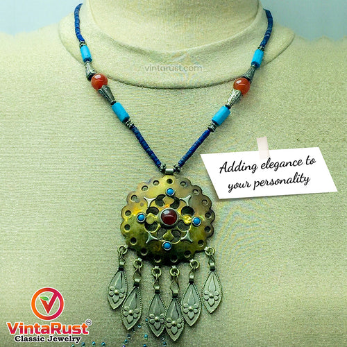 Vintage Turkmen Style Beaded Pendant Necklace