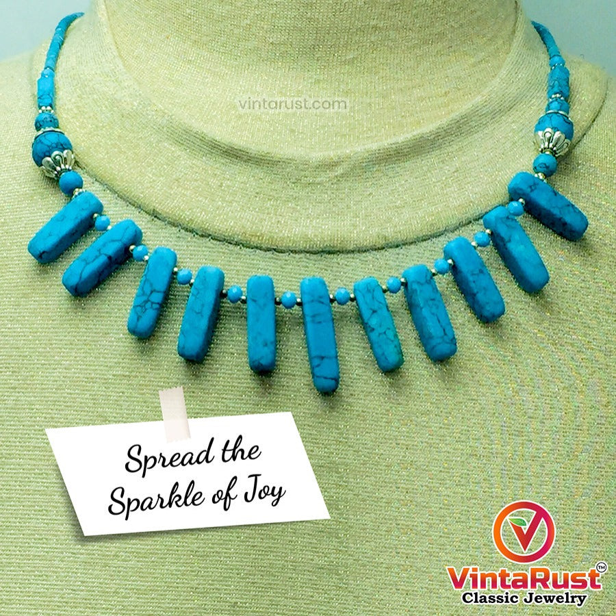 Vintage Turquoise Stone Beaded Choker Necklace