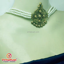 Load image into Gallery viewer, White Pearls Beaded Choker Necklace With Earrings and Ring
