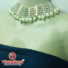 Load image into Gallery viewer, Woven Metallic Tribal Choker Necklace With White Pearls
