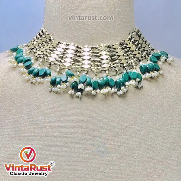 Woven Pearl Choker Necklace With Pearls and Beads